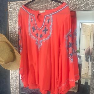 Coral blouse with threading detail, light and summary great fora cowgirl closet